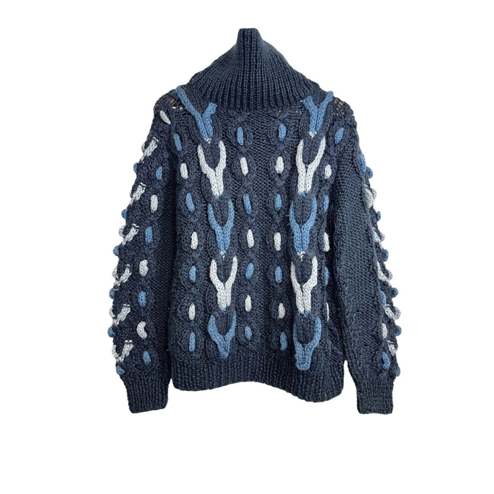 Vintage Carducci 90's Women's Blue Chunky Knit Mock Neck Sweater Size Me…